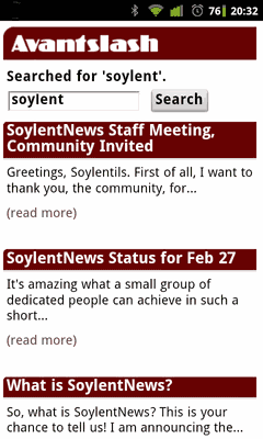 Screenshot SoylentNews search page